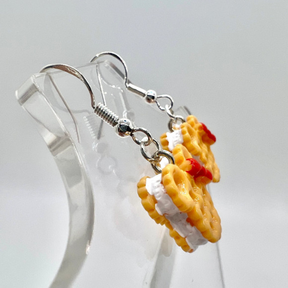Minnie Mouse Waffle Earrings - Breakfast Earrings - Ice Cream Sandwich Earrings - Picture 4 of 9